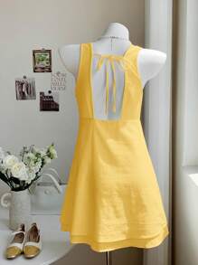 SHEIN EZwear Yellow Woven Women Short Dress, Fashionable For Summer,Summer Dresses For Women - Yellow - View 4