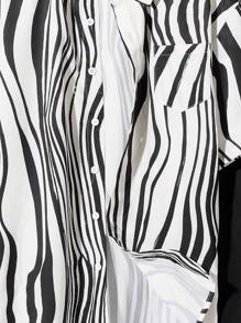 SHEIN Teen Boys' Striped Seabreeze Printed Short Sleeve Shirt & Cargo Shorts Set, Casual School/Vacation Outfit, Soft, Comfortable & Versatile - Black and White - View 6