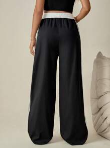 SHEIN Pantaloni casual da donna in gravidanza, con vita con lacci regolabili, a patchwork e righe laterali