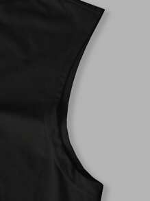 Manfinity Homme Men's Plain Collared Pleated Slim Fit Casual Top Men's Muscle Shirts Black Sleeveless Shirt Men