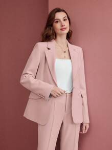 MOTF PREMIUM BLAZER DE SOLAPA ÚNICA CON ESTAMPADO DE RAYAS - Rosa - Ver 3