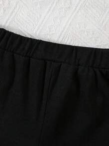 SHEIN 2pcs/Set Young Girl Heart Print Round Neck Short Sleeve T-Shirt And Shorts Casual Outfit Young Girls Clothes - Apricot - View 3