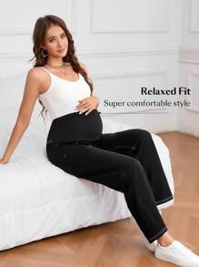 SHEIN Maternity Washed High Waist Straight Leg Jeans - Black - View 3