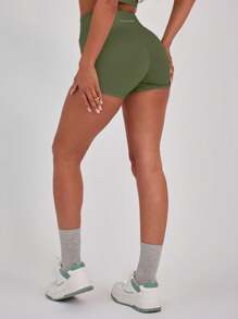 Musera Sport 交叉前腰带无缝运动短裤，适用于板式网球、网球、匹克球、健身房、瑜伽、普拉提、日常休闲等运动。 - 軍綠色 - 查看 2