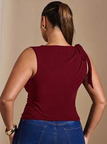 SHEIN BAE Plus Size Spaghetti Strap Tank Top, Sexy Shirt For Valentine's Day, Summer, Birthday, Formal Occasions, Curve Top, Sleeveless In Black - Burgundy - View 2