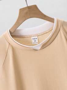 SHEIN 2pcs Set Teen Boys 2 In 1 T Shirt Black Jogging Pants Affordable Two Pieces Teen Boy Spring Boys Spring Teen Boy Clothing Matchable Black Shirt Valentine's Day Shirt Boys Early Spring Shirt Tops Cute Sweaters Suitable For Commuting To School Everyday Casual College Traveling Suitable For Sports Suitable For Spring, Summer And All Seasons Season, Fleece, Thickened - Khaki - View 4