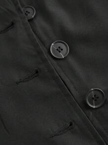 SHEIN MOD 白色夏季纯色前纽扣吊带背心 - 黑色 - 查看 3