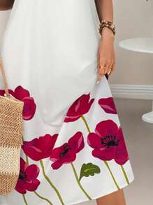 EMERY ROSE 女士花卉印花圆领短袖中长连衣裙 - 白色 - 查看 7