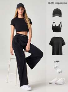 GLOWMODE 速干提花松紧腰阔腿裤带侧袋日常休闲装