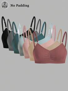 7 件无缝内衣套装，舒适休闲胸罩，带可调节肩带