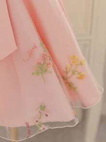 Glamorique Kids Flower Girl Children Girls Princess Dress, Satin Material Sleeveless Fresh Pink, Big Bow Front & Embroidered Butterfly Branch Hem, Suitable For Wedding, Birthday, Party & Special Occasion Baby Girls Dresses Party Dress Fashion Elegant Toddler Girls Baby Girls Party Dresses