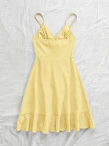 Soleia 夏季假期女士休闲玫瑰红色纹理面料腰带荷叶边饰边裹身结侧 A 字吊带连衣裙