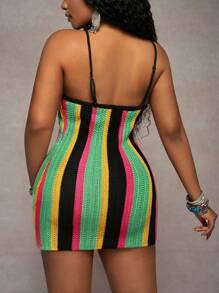 Slaydiva Vestito canotta mini a righe all'uncinetto - G, ideale per le vacanze estive