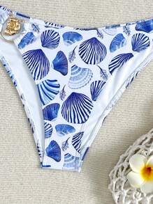 Swim Mod Women 2pcs Shell Print Bikini Set, Strapless Sexy Low Waist Bikini Set For Summer Beach Vacation - Blue and White - View 6