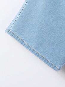 SHEIN Teen Boys' Vintage Campus Style Elastic Waist Loose Casual Comfortable Washed Dark Blue Denim Shorts - Light Wash - View 4