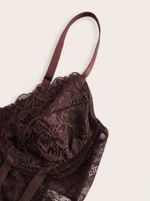 Sweetina 蕾丝吊带黑色紧身胸衣上衣，多用途且实用 - 棕色 - 查看 3