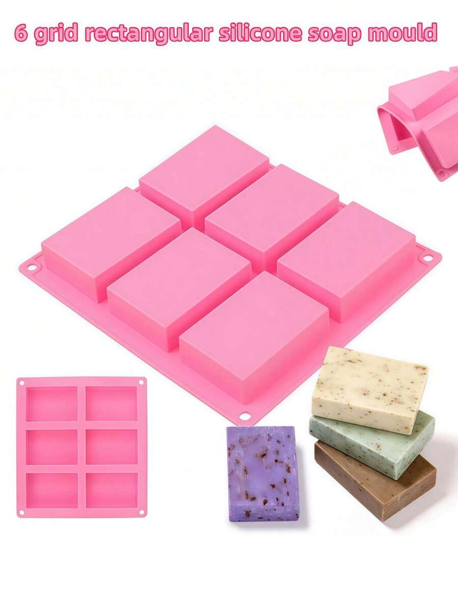 Molde de silicona antiadherente de alta calidad - Moldes rectangulares reutilizables para hacer barras de jabón de bricolaje, suministros de baño y belleza caseros, herramientas de fabricación de jabón hechas a mano de fácil desmoldeo - Rosa