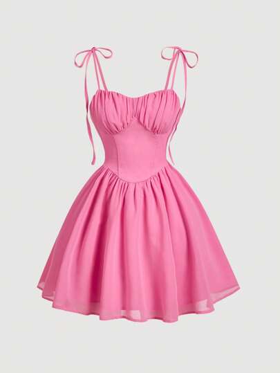 SHEIN MOD 素色胸部褶皺吊帶洋裝