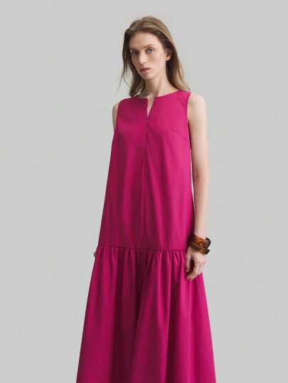 Ontre 女式无袖圆领荷叶边下摆连衣裙，复古复古风格，百搭日常穿着，2026 年新款，纯色长裙，适合海滩、度假、波西米亚风、夏季