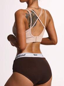 SHEIN Sport Studio Damen gerippter geknöpfter Sport-BH mit Kreuzrücken Design