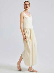 Ontre 2025 女式夏季无袖长裙，休闲纯色优雅风格，适合度假、日常通勤 - 白色 - 查看 3