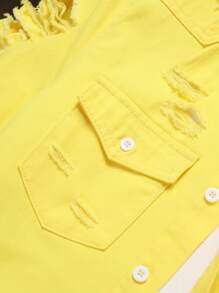 Manfinity Homme Men's Ripped Front Button Casual Short Sleeve Denim Shirt - Yellow - View 5