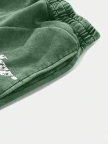 Men's Casual Sports Letter & Star Print Drawstring Waist Sweatpants (Size Runs Large) - Green - View 4