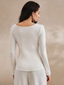Anewsta Elegante maglietta romantica decorata con perle, pizzo e fiori 3D, adatta per grafiche autunnali/invernali, per donna