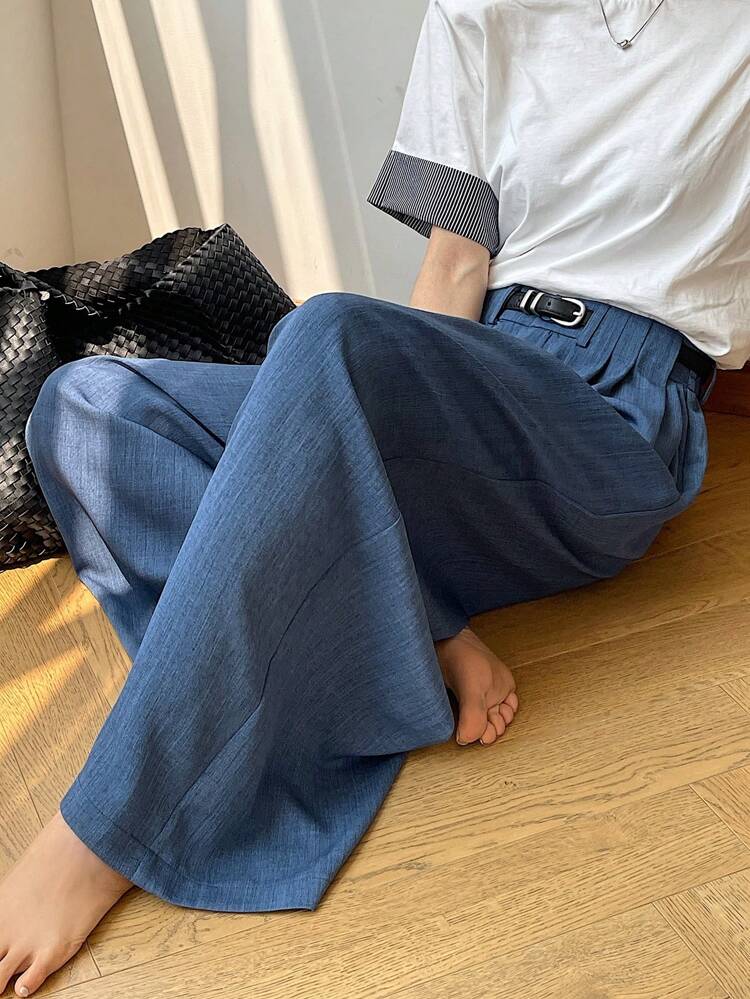Ladies' Solid Color Loose Wide Leg Pants With Belt Casual Summer Trousers