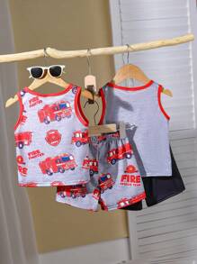 2 件装幼儿男孩汽车图案活动套装（夏季）