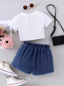 SHEIN 2 pièces/Set Style mode minimaliste, décontracté, doux et dynamique pour jeune fille - Multicolore - Voir 2
