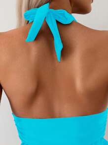 SHEIN Swim Elegant Sexy Solid Color Spaghetti Strap Bikini, Fashionable For Summer - Blue - View 5
