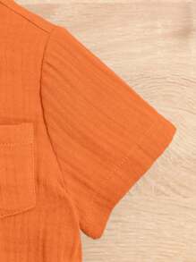 男婴纯色短袖衬衫和短裤两件套服装，夏季时尚 - 橘色 - 查看 4