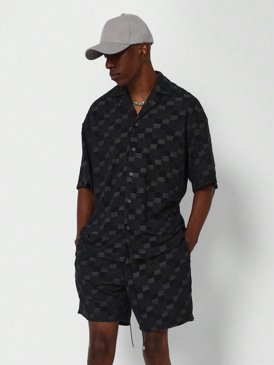 SUMWON Relaxed Fit Towelling Shirt And Short 2 Piece Set