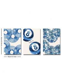 3 件套无框蓝色幸运台球迪斯科球黑胶唱片复古海报极简主义学院风艺术美学帆布画印刷时髦墙壁画适用于客厅、卧室、宿舍、公寓、起居室、现代家居装饰 - 彩色 - 查看 5