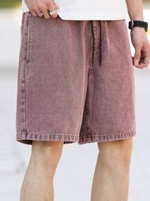 Manfinity Hypemode Shorts vaqueros de hombre con cintura ajustable con cordón - Burdeos - Ver 4