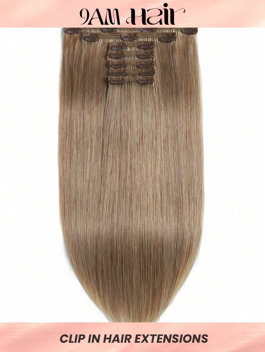 #8 Clip In Hair Extensions Real Human Hair, 20 Inch Remy Human Hair Clip In Extensions For Women, Invisible Natural Straight Seamless Clip Ins Hair Extensions - S8 - View 1