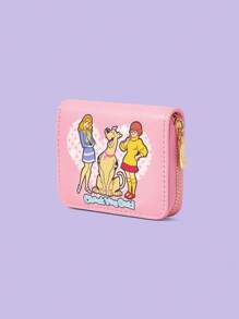 SCOOBY-DOO X SHEIN 1pc Pink Polka Dot, Figure & Dog Print Small Wallet