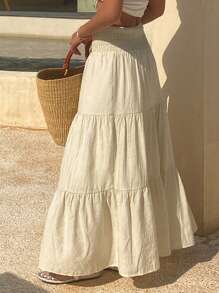 DAZY Damen Einfarbiger Rock für Urlaub & Lässig - Beige - Übersicht 2