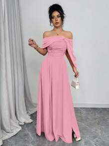 Rafferiza 女士露肩褶饰领带腰部连衣裙