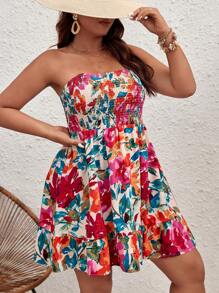 SHEIN VCAY Vestido de flores con volantes para mujer de talla grande, ideal para vacaciones de primavera, Día de la Madre, ropa de Semana Santa, atuendos de vacaciones para mujeres, atuendo para concierto, vestidos de graduación, vestido de playa, atuendo de vacaciones estilo bohemio