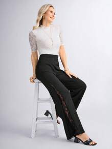 Miaspire Women's Elegant Side Lace Trim Casual Pants,Autumn And Winter Elegant Party Occasion Ladies Elegant Trousers