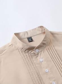 Manfinity Homme 男士长袖纯色休闲长衬衫，适合夏季 - 杏色 - 查看 4