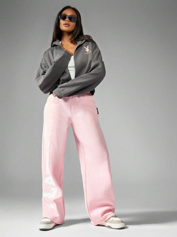 Missguided x Playboy Moletom com Zíper Cropped Inspirado no Vintage, Streetwear de Outono e Inverno, Loungewear com Design Clássico de Coelho Retrô, Casual - Cinza - Visão 5