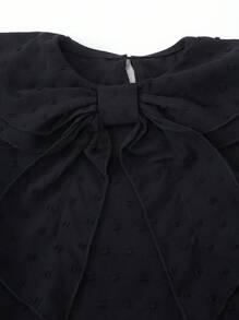 Tween Girl Solid Color Black Bow Decor Elegant Long Sleeve Blouse Fall Winter - Black - View 3