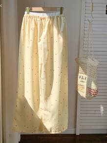 Comfortcana 女士心形条纹印花系带腰宽松休闲裤 - 黃色 - 查看 2