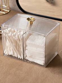 SHEIN 1PC Clear 2 Grids Plastic Desk Storage Box, Modernist Transparent Desktop Organizer With Minimalist Design, Multipurpose Office Essentials For Home & Workspace, Space-Saving Organizer, Sleek Stylish Storage Solution - Clear - View 3