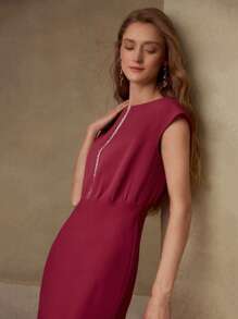 MOTF PREMIUM Vestido fruncido con cinta - Rosa Fucsia - Ver 4