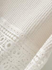 CosyJoli Plus Size Women's Simple Solid Color Lace Patchwork Camisole And Tank Top,Slightly Sheer, Casual Versatile Summer - Apricot - View 6