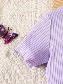 SHEIN 4pcs Baby Girl Casual Versatile Cute Embroidered Short Sleeve Tops - Pink - View 3